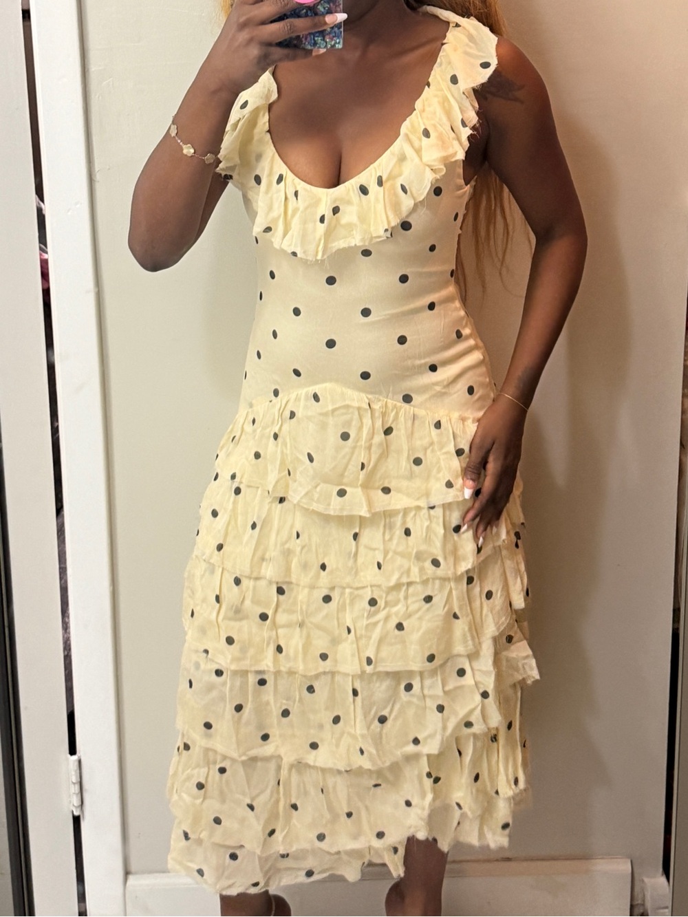 Zara Cream Polka Dot Ruffle Maxi Dress - Picture 10 of 13